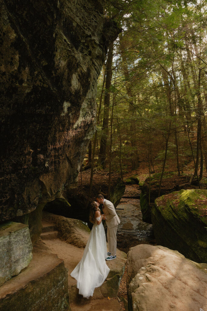 Bride and groom kissing after their Cedar Falls elopement