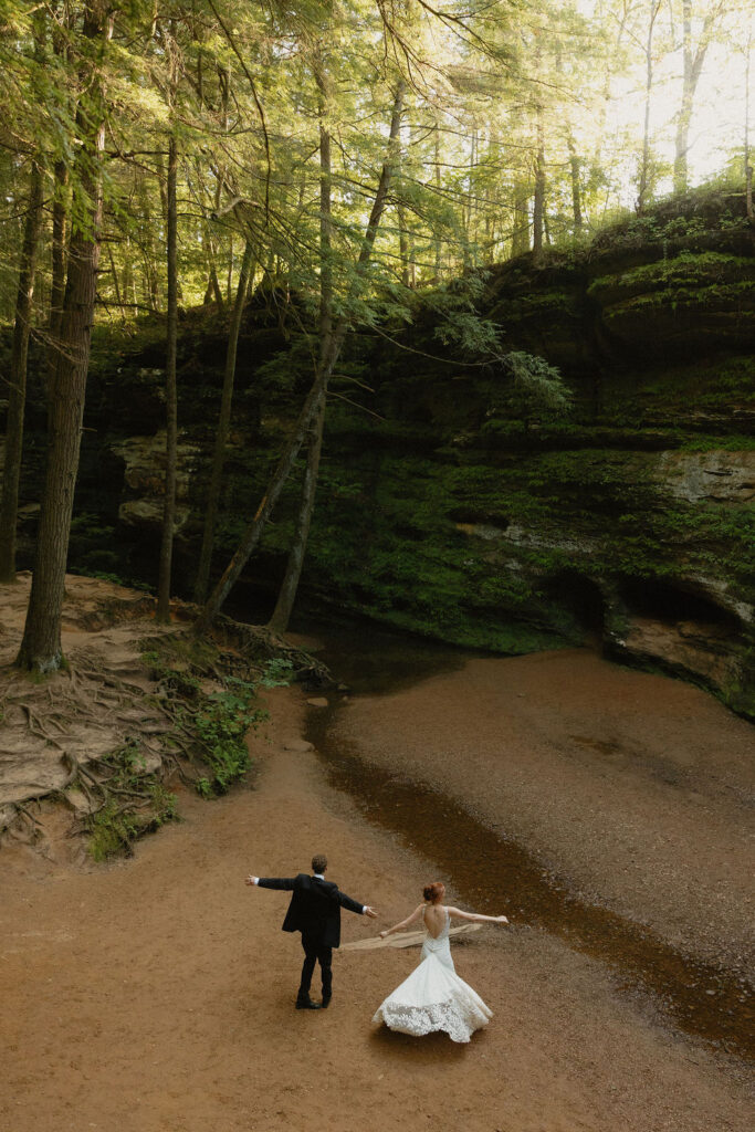 A couple twirling in Hocking Hills