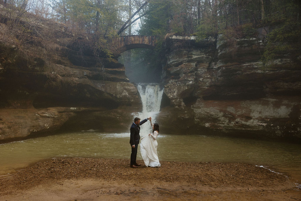 Couple dancing while eloping in Hocking Hills