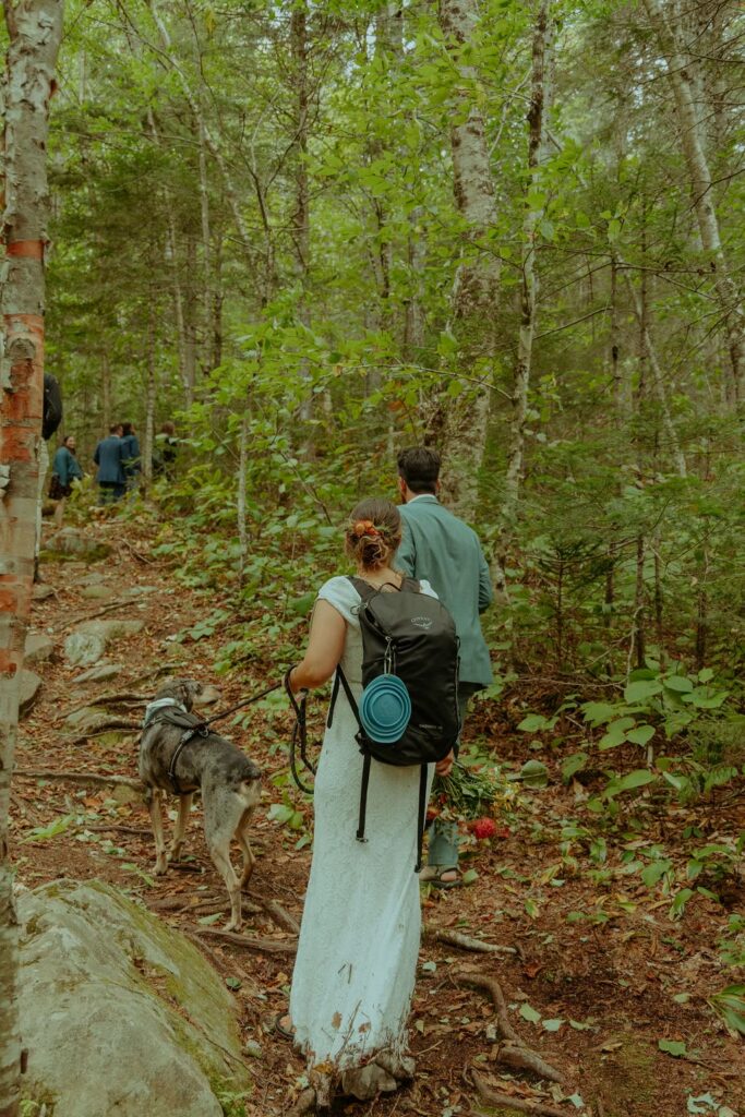 Bride and groom hiking on their destination elopement