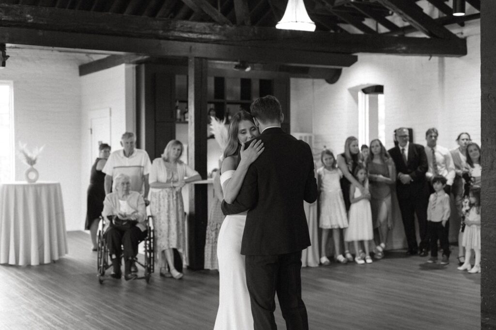 Groom and bride share a first dance at their Dayton Ohio wedding