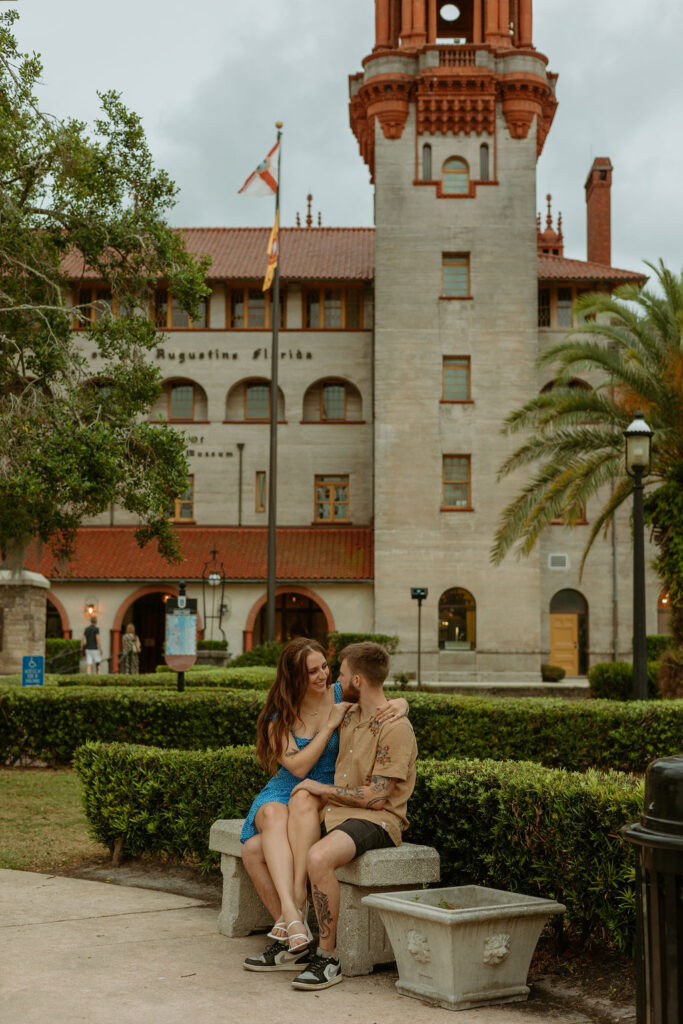 woman sitting on a bench with a man in downtown St Augustine