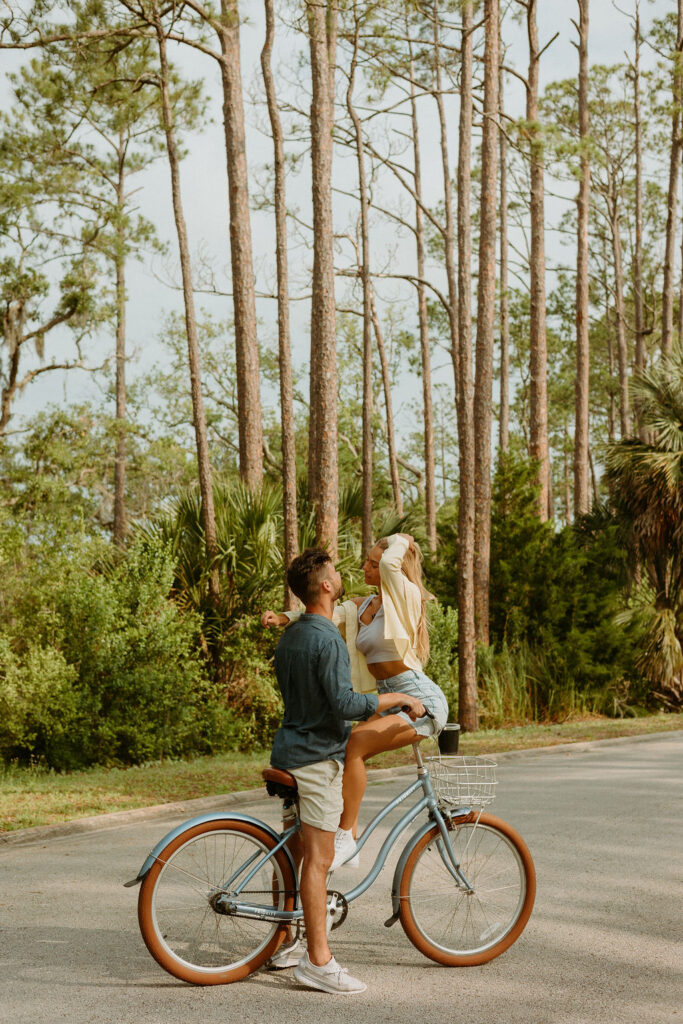 St Augustine couple bike riding on the road 