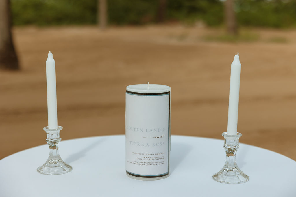 united candle on a table in puerto rico for a wedding 