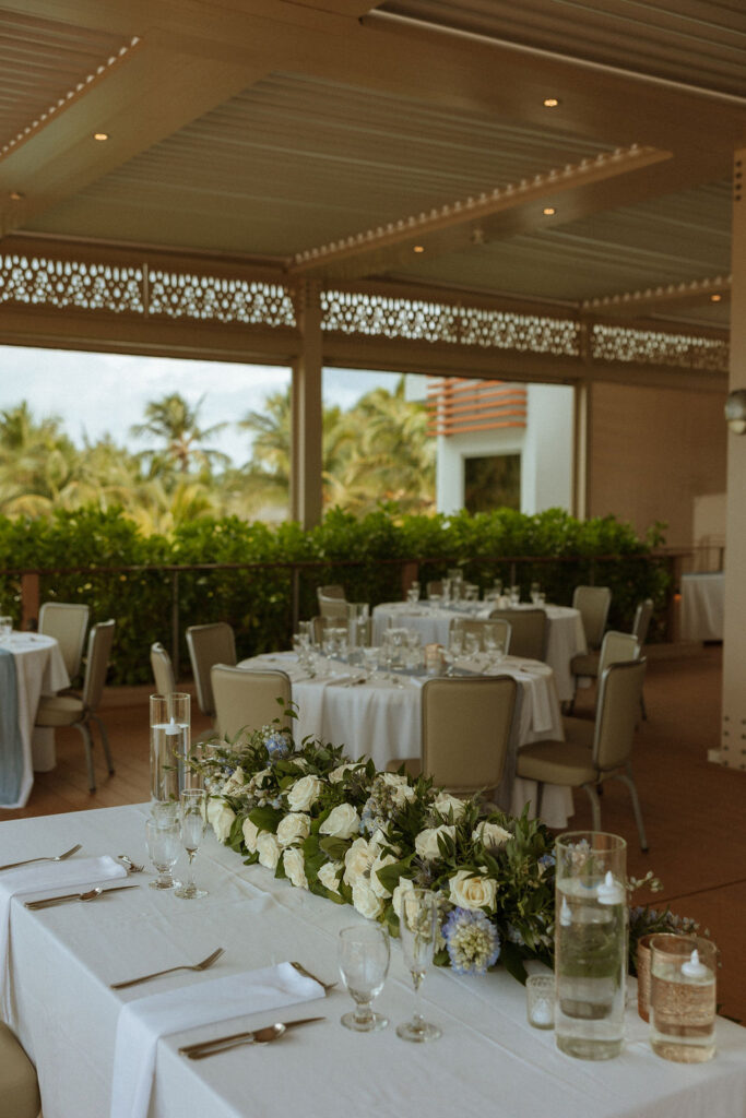 closeup of puerto rico wedding venue's reception head table 