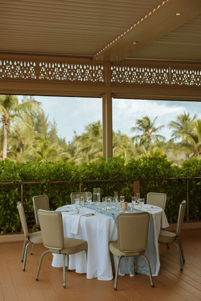 puerto rico reception table with blue linens 