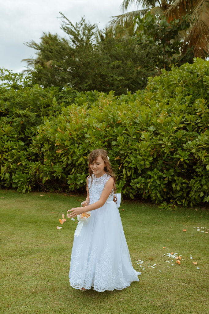 puerto rico wedding flower girl walking down the aisle 