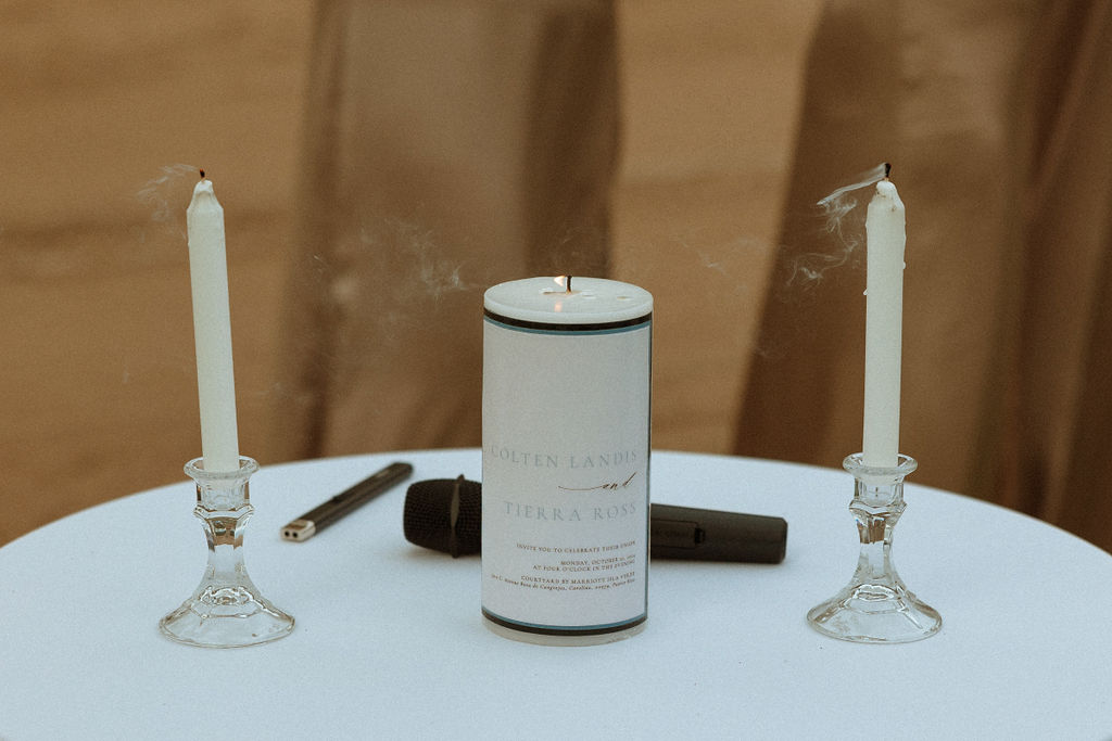 candles on a table for a unity ceremony