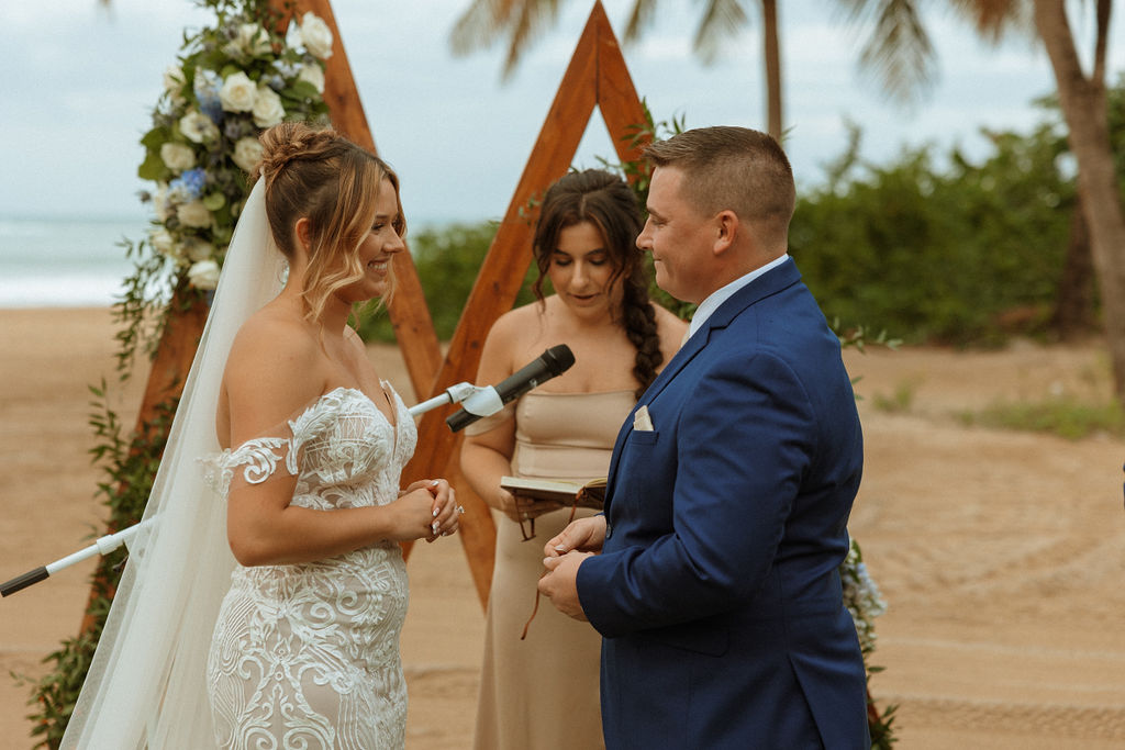 bride and groom saying i do on the beach in puerto rico 