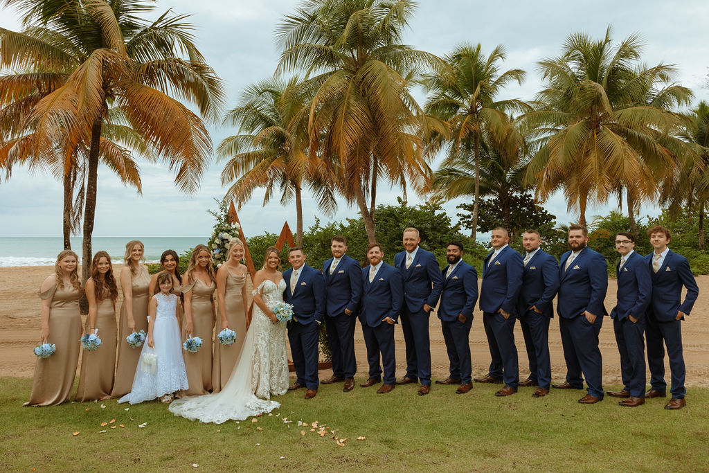 full puerto rico wedding party standing in a line