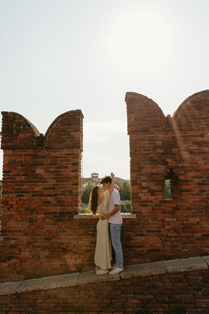 Destination engagement session in Verona, Italy with golden light 
