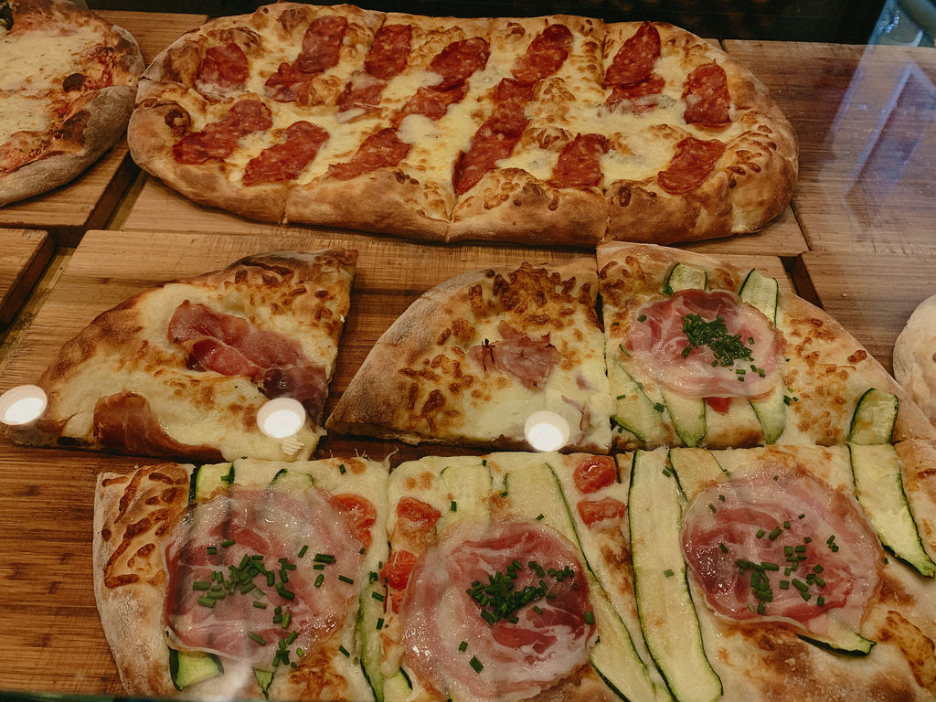 Freshly baked pizza served at a restaurant in Venice, Italy
