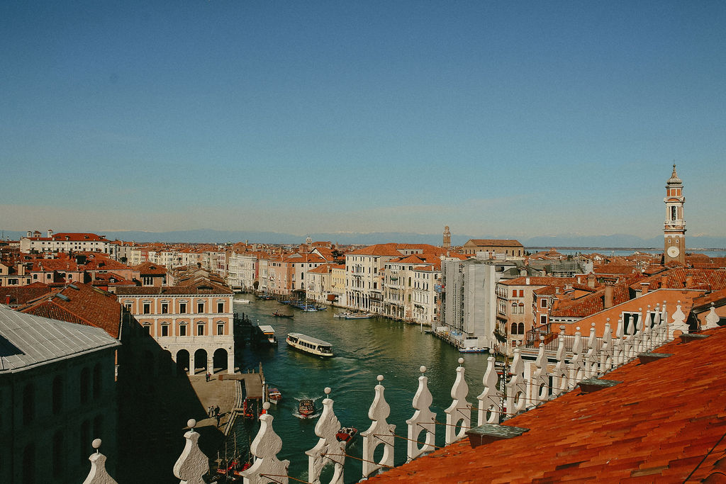 Rooftop view of a Venetian canal in Venice