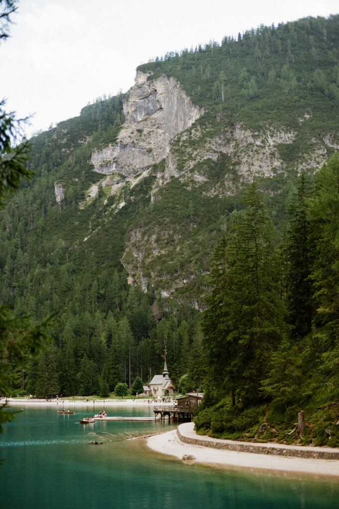 Lake at Lago di Braies in the Italian Dolomites