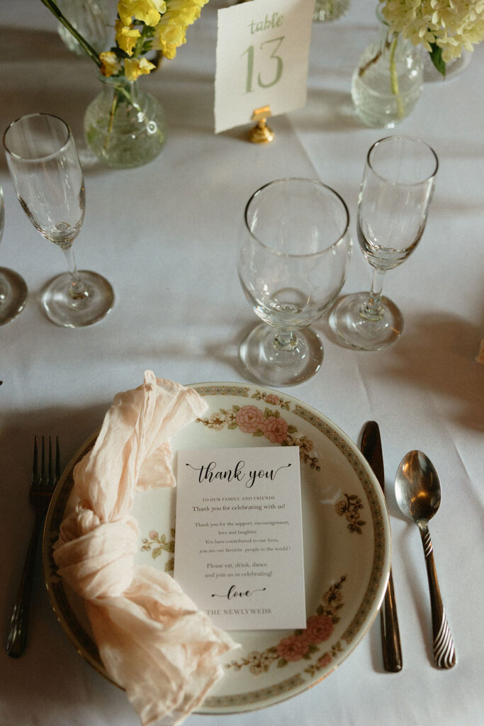 Vintage plates for a wedding reception in Ohio