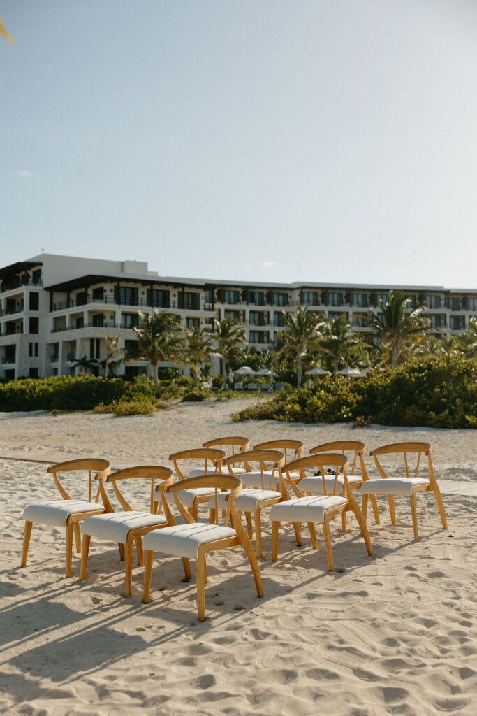 Ceremony chair set up on the beach for a Secrets Playa Blanca wedding 
