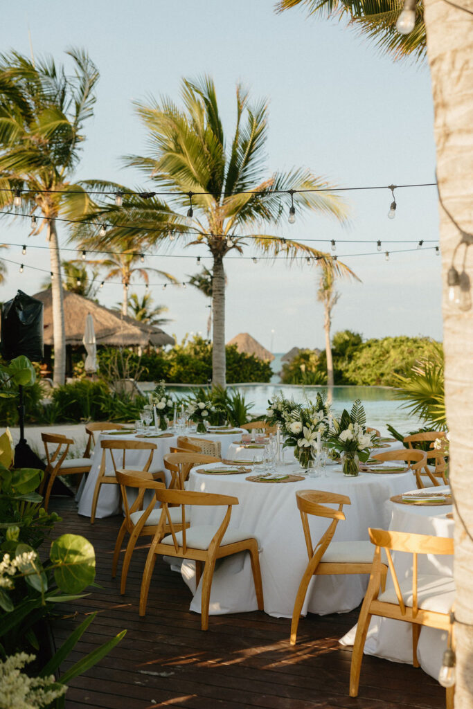 Poolside reception tables at Secrets Playa Blanca 