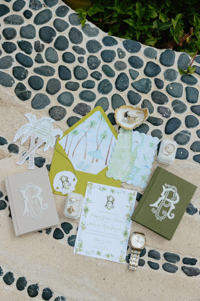 Stationary flat lay from a Cancun wedding