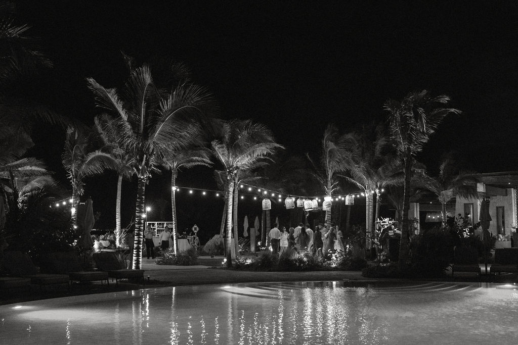 Poolside view of a reception party at Secrets Playa Blanca resort in Mexico 