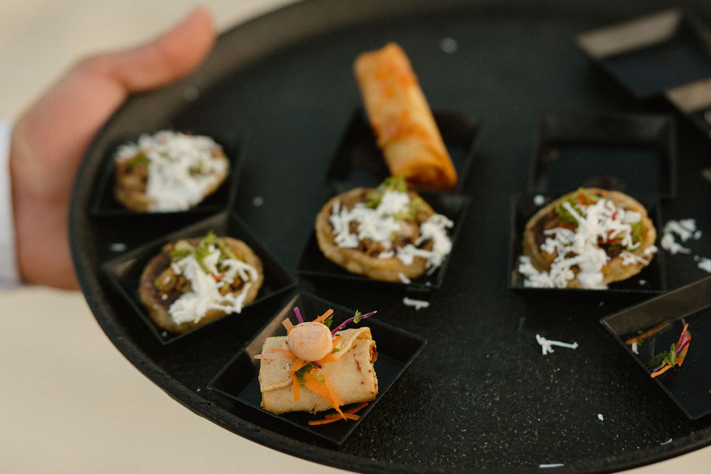 Rehearsal dinner food for a reception at Secrets Playa Blanca 